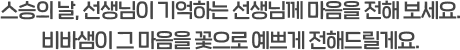 스승의 날, 선생님이 기억하는 선생님께 마음을 전해 보세요. 비바샘이 그 마음을 꽃으로 예쁘게 전해드릴게요.